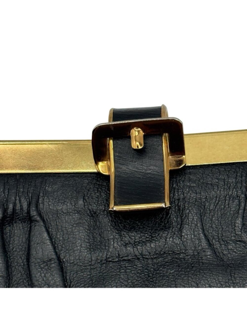 Vintage Mid Century Black Leather Frame Purse Gold Chain Strap Mad Men Style - Picture 5 of 16